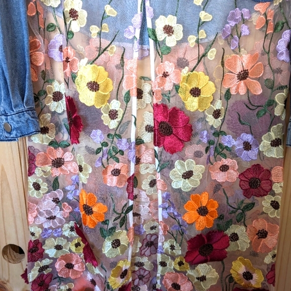 Denim Floral Maxi Shirt fits like L/XL - Picture 4 of 11